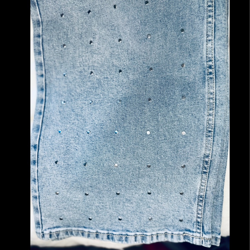 DKNY Light Blue Studded Wide Leg Jeans - Picture 10 of 11